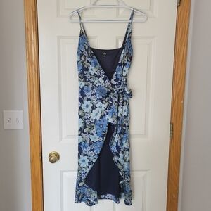 Blue Floral Wrap Dress
